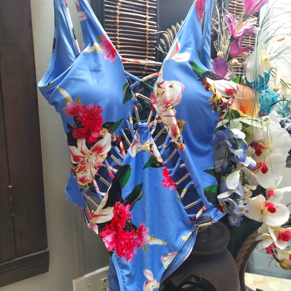 Blue Floral Swimsuit Size L